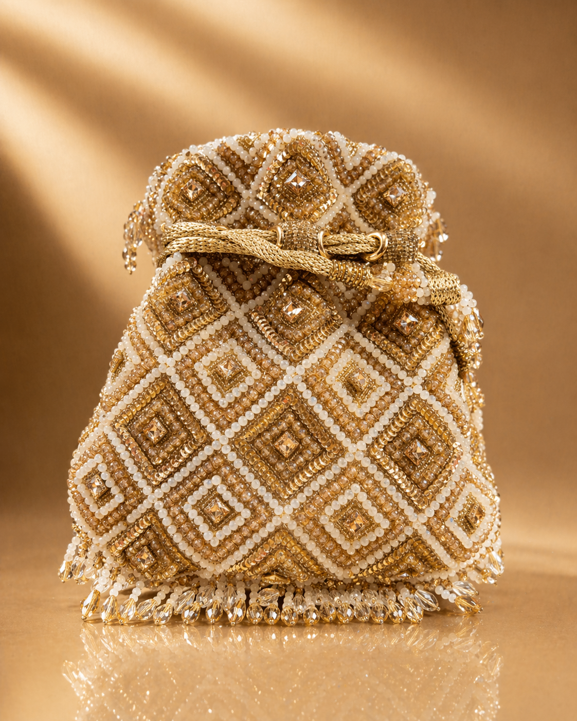 Gold & Ivory Beaded Potli