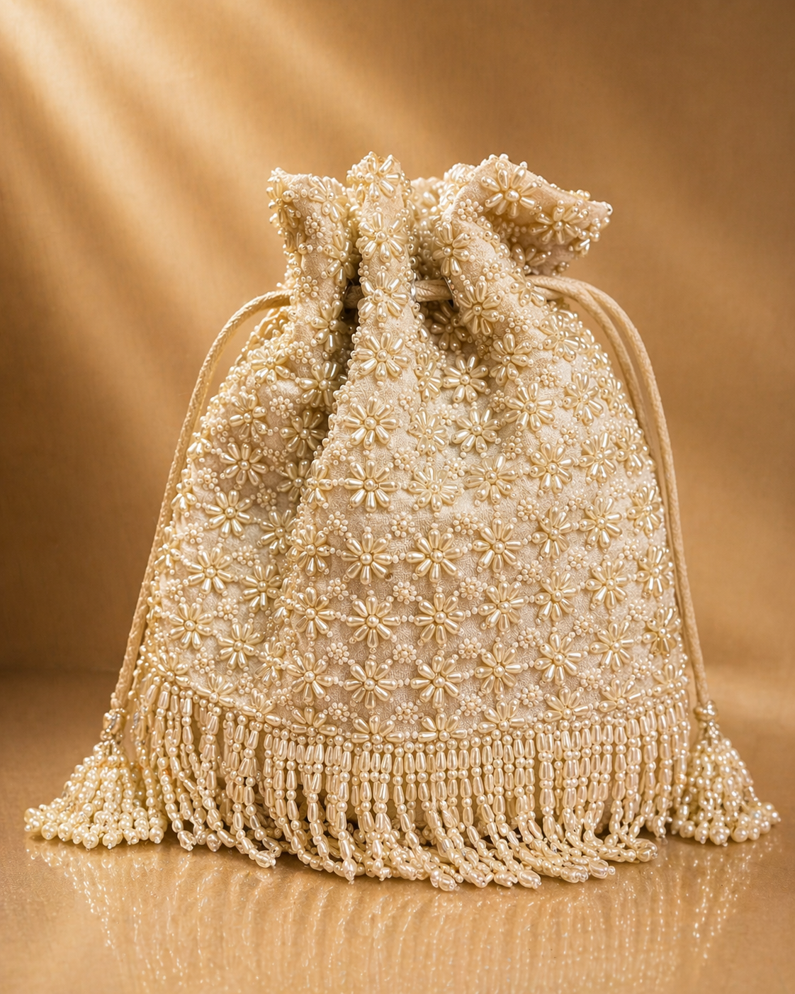 Pearl White Beaded Potli