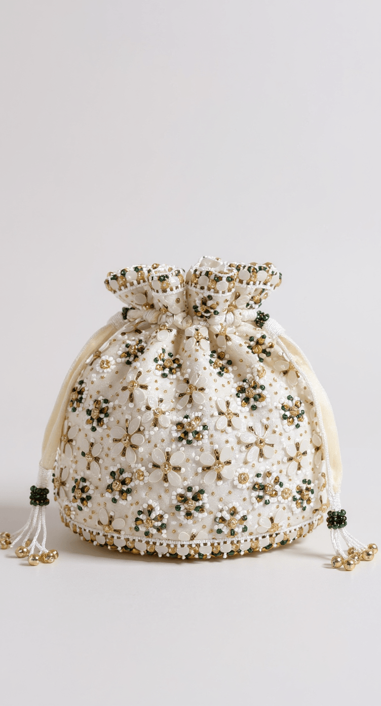 Emerald & Ivory Stone & Bead Potli