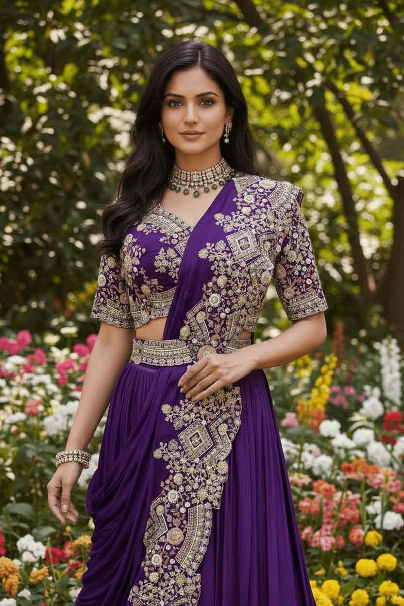 Nazm - Purple Lehenga Set