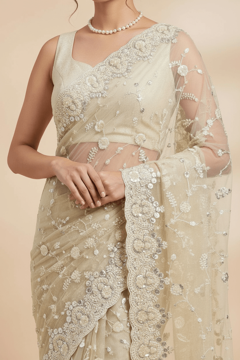 Ivory Net Saree