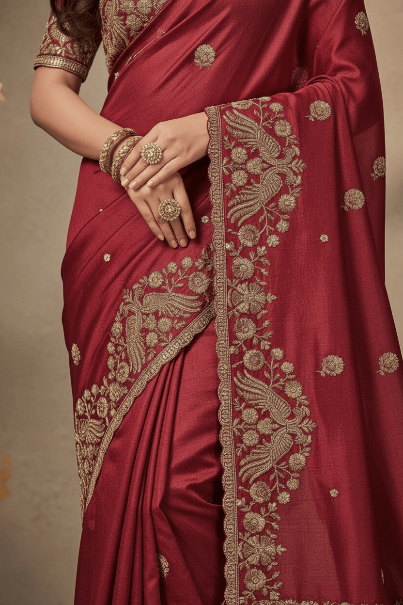 Maroon Organza Tissue Saree