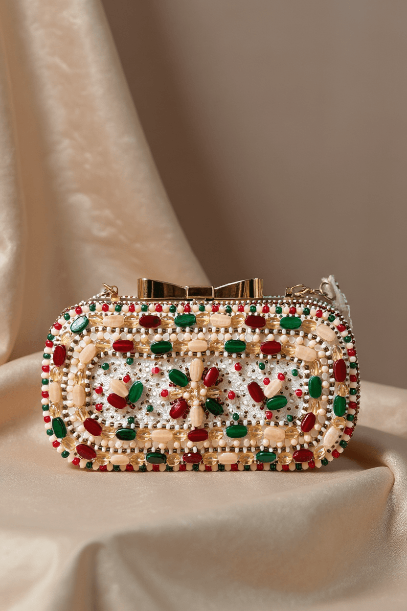 Peach, Emerald & Maroon Clutch