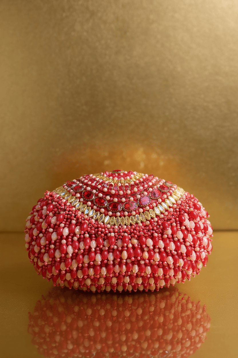 Red Oval Beaded Clutch