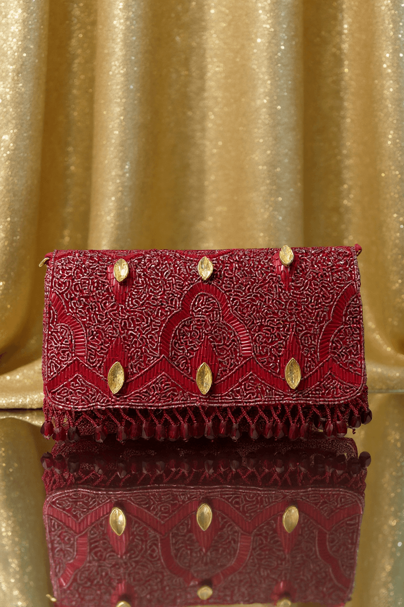 Red & Gold Stone Clutch