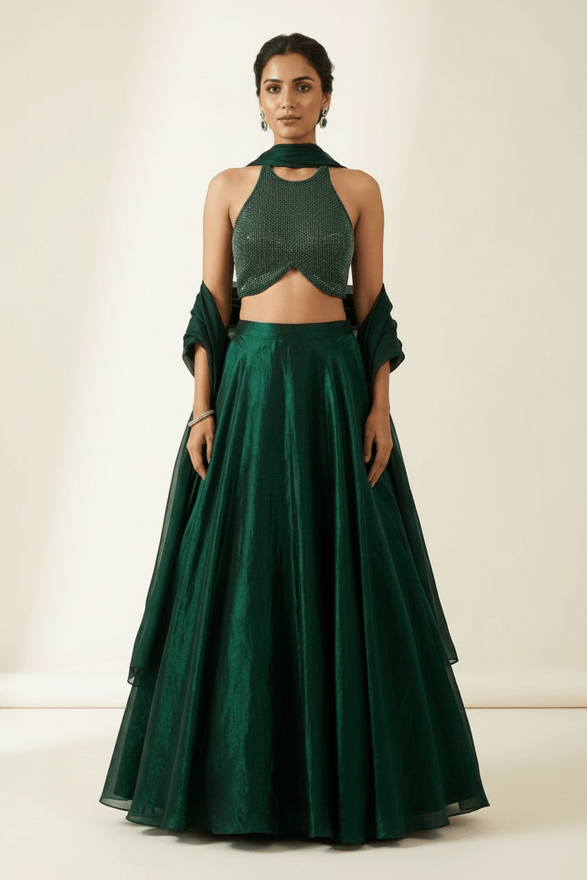 Heer - Emerald Shiny Lehenga