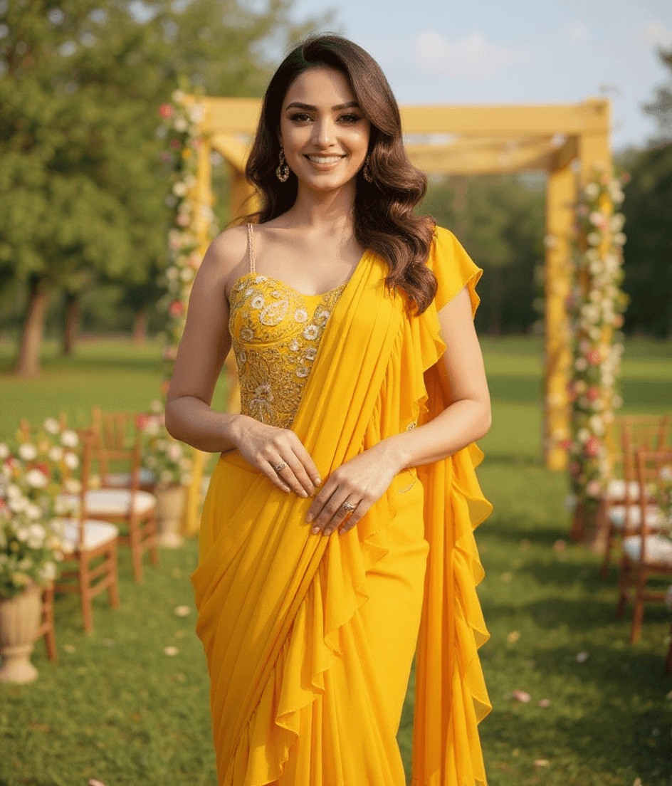 Eira - Yellow Corset Drape Saree