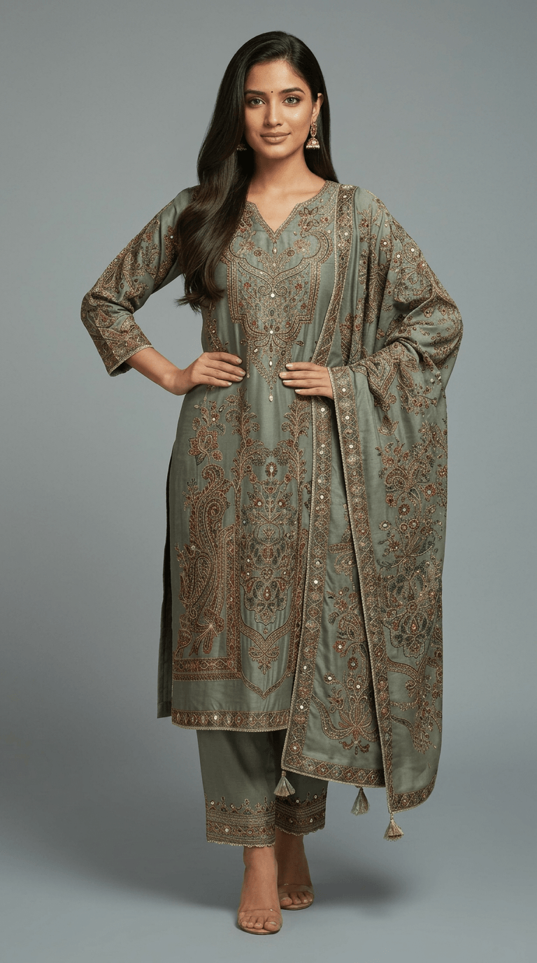 Zahra - Teal Green Crepe Suit Set