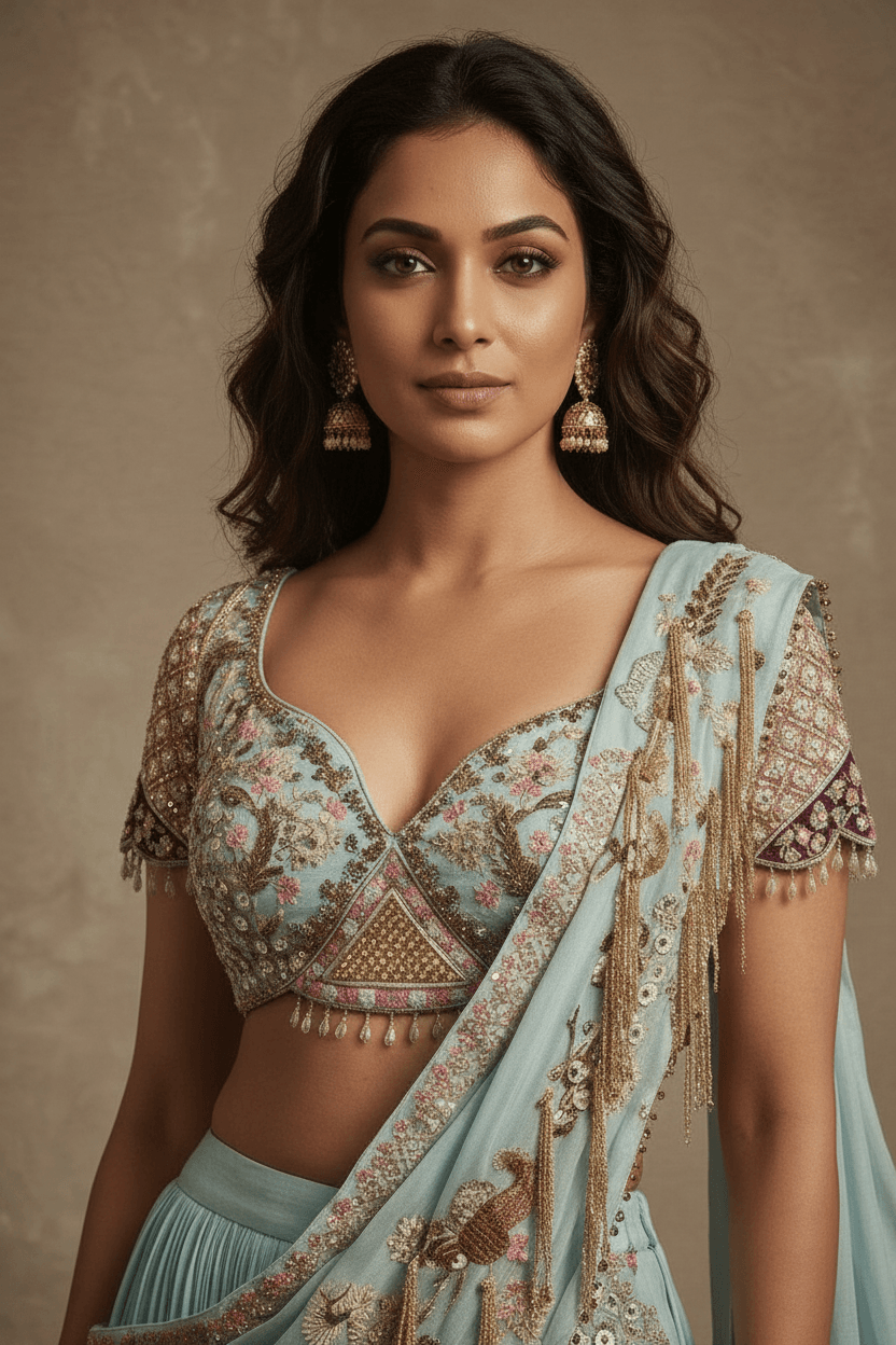 Hoor - Sky Blue Lehenga Saree