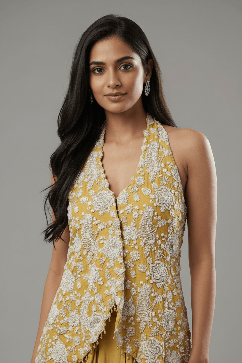 Sunheri - Yellow Halter & Dhoti Skirt Set