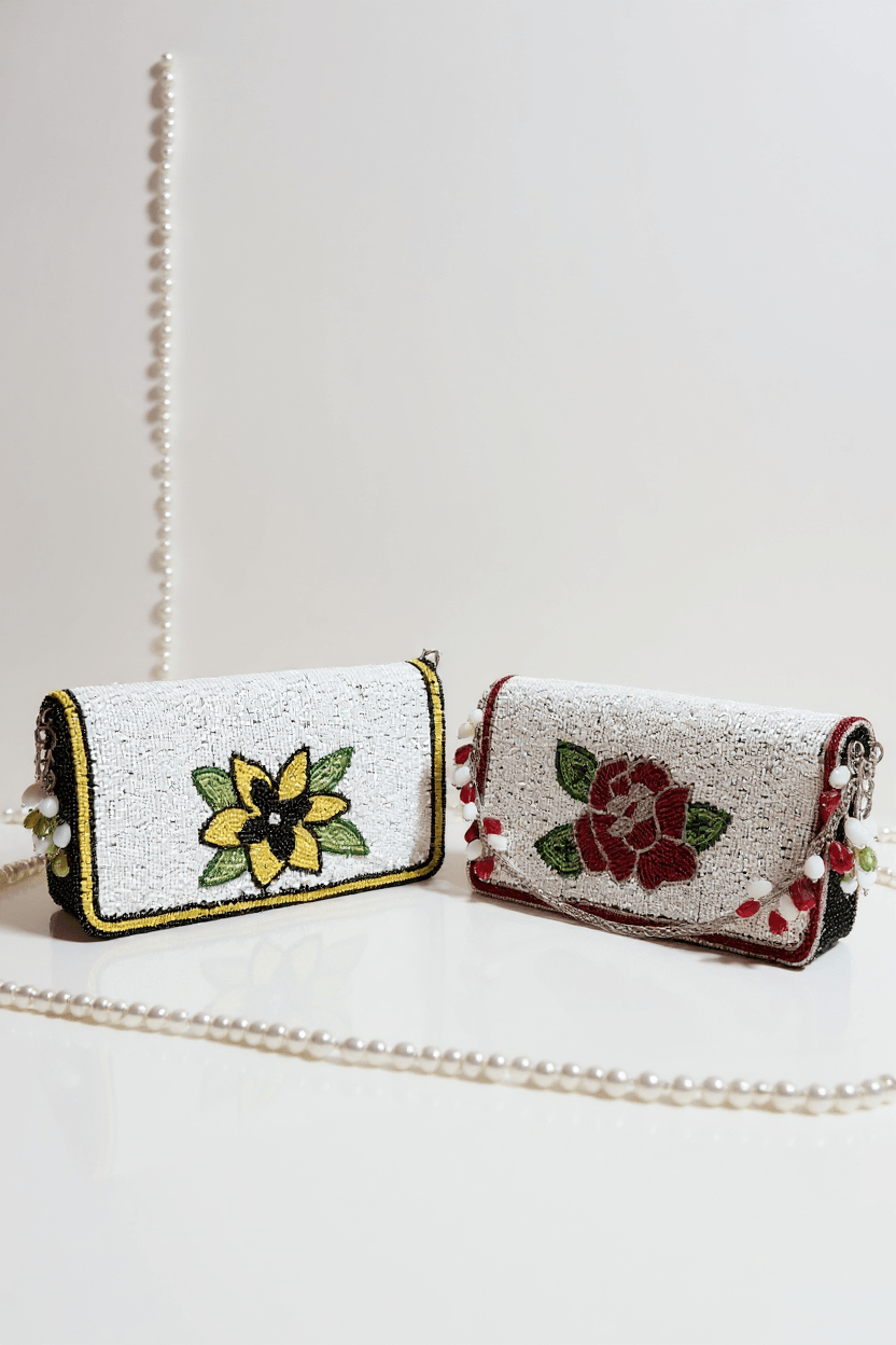 White Cutdana Clutch With Motif