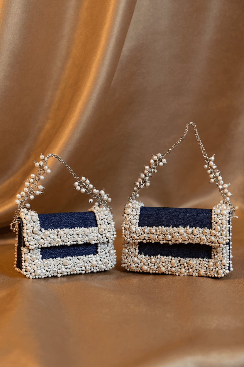 Denim & Pearl Clutch