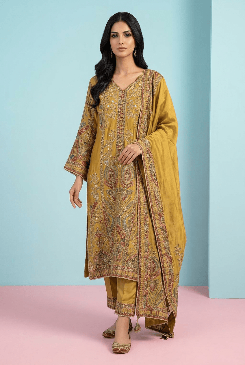Ritu - Mustard Yellow Crepe Suit Set