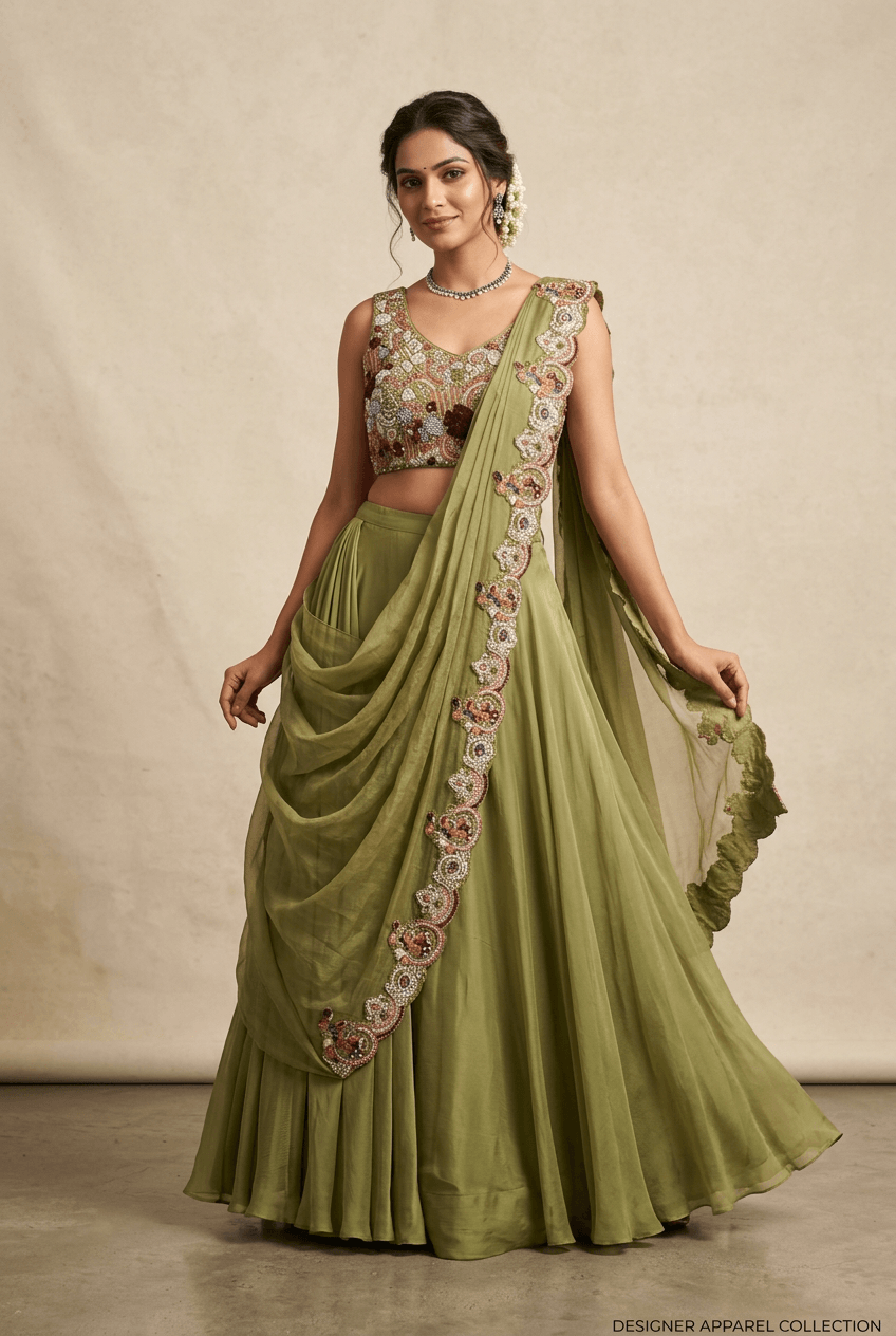 Lehr - Sage Green Lehenga Saree