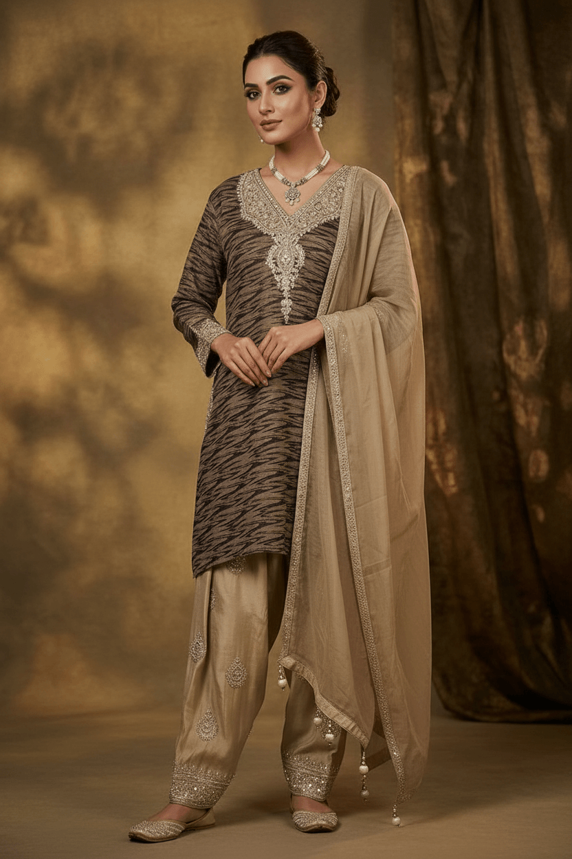 Bharkha - Printed Tissue Farshi Salwar Set