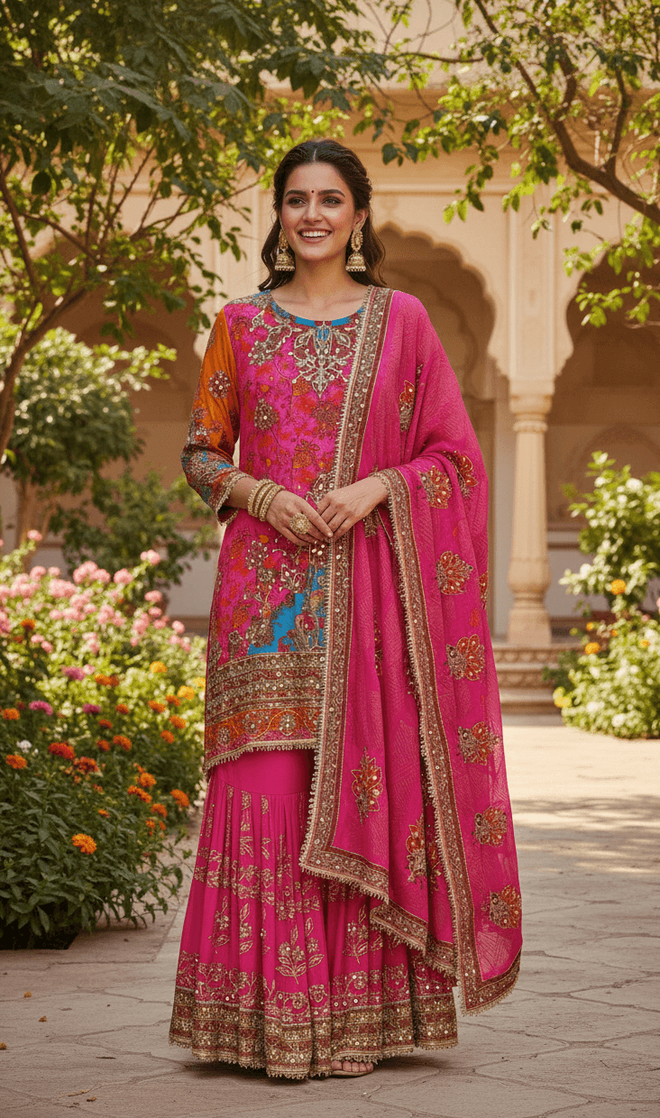 Shaira - Pink Crepe Garara Set