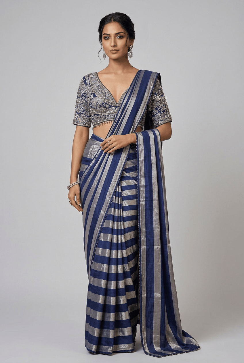 Rayna - Blue & Silver Tissue Drape Saree
