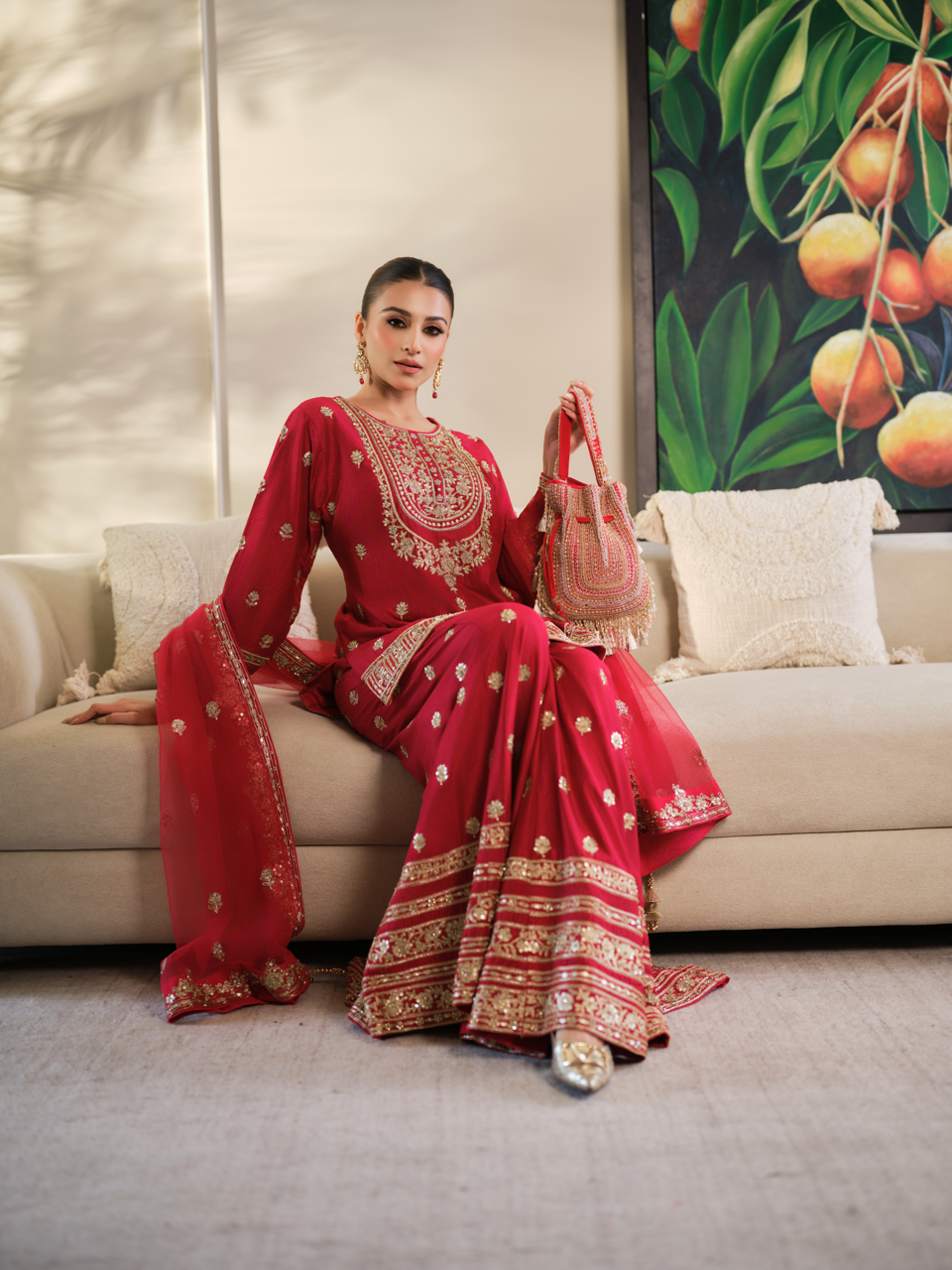 Mehfil - Deep Red Silk Sharara
