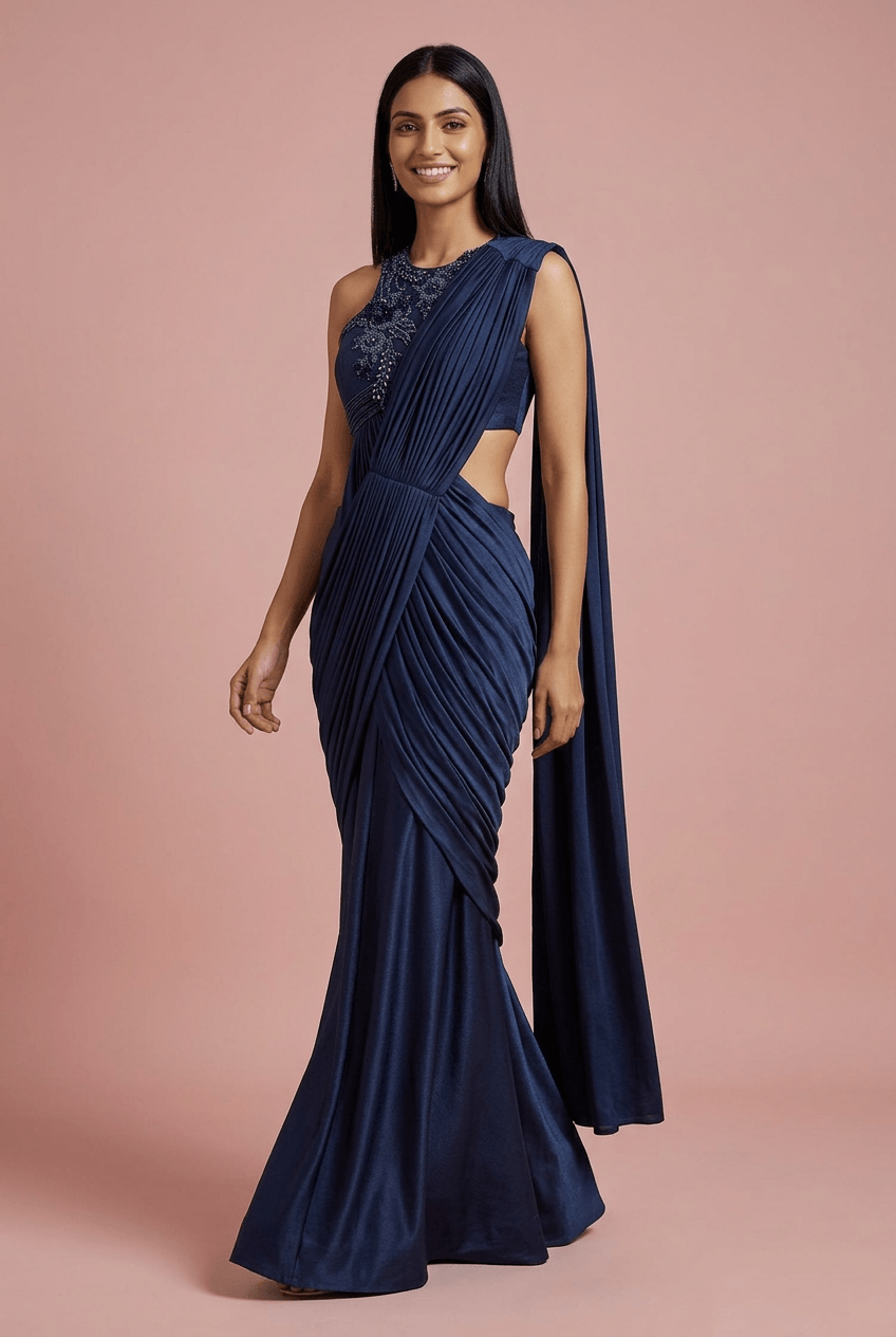 Kiara - Navy Blue Drape Gown