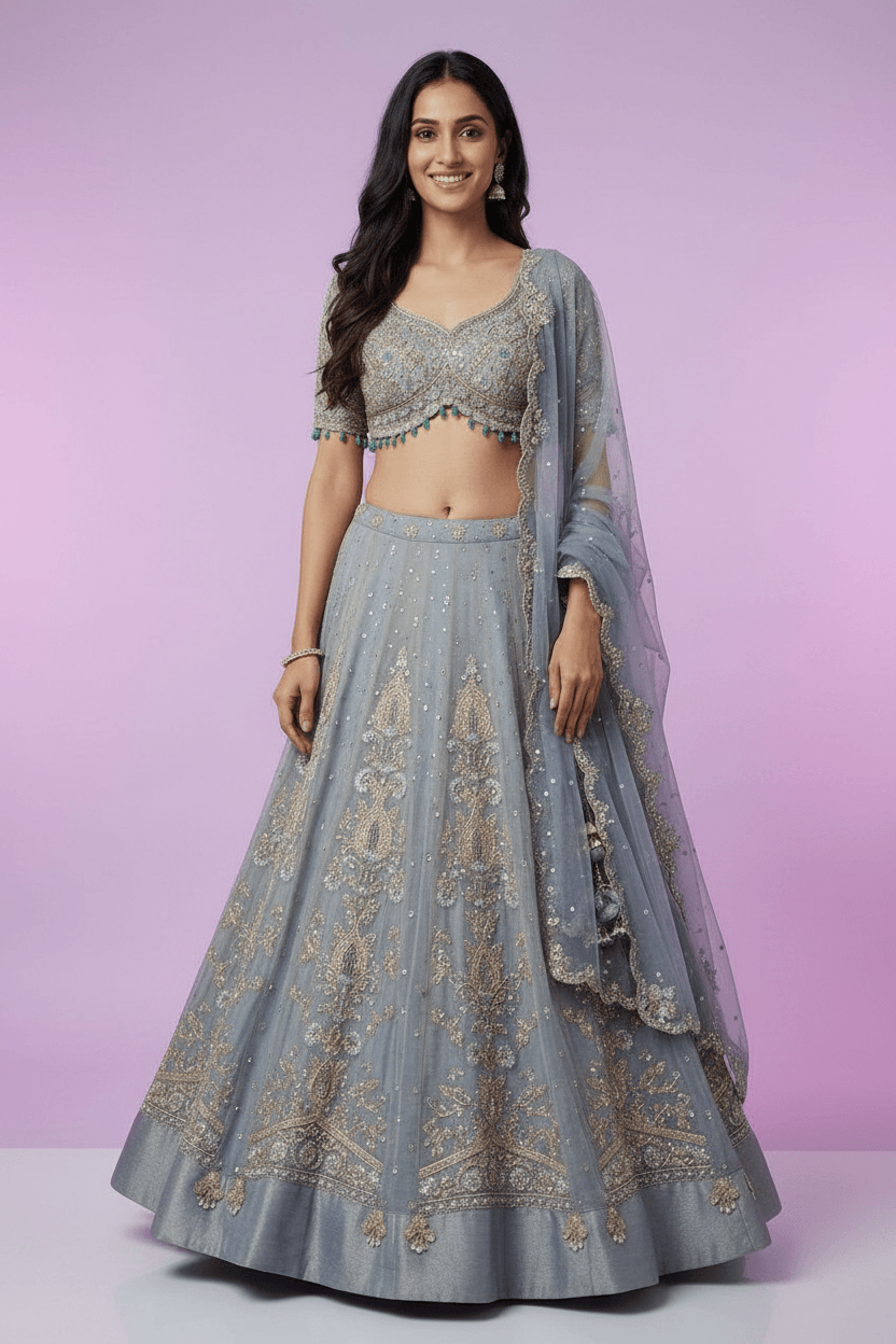 Celeste - Blue & Emerald Tissue Lehenga Set
