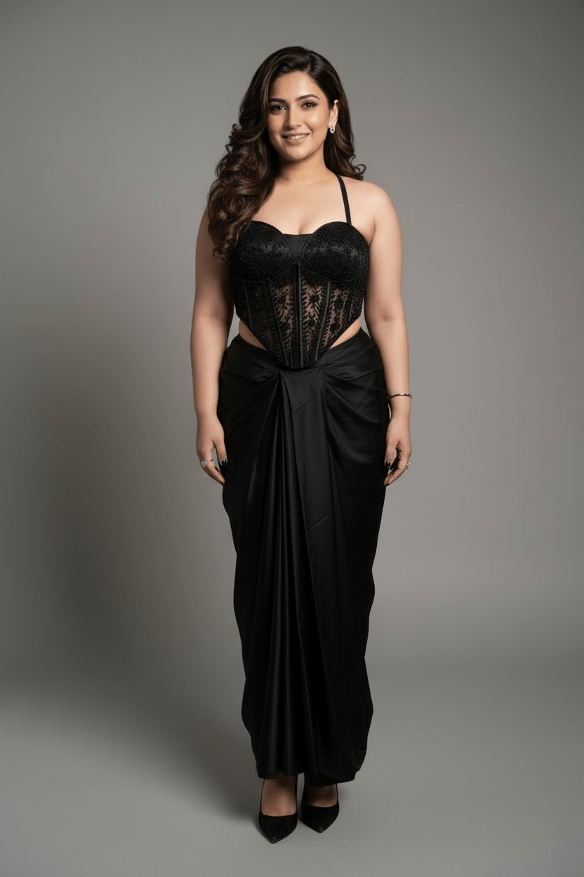 Reet - Black Corset & Drape Skirt