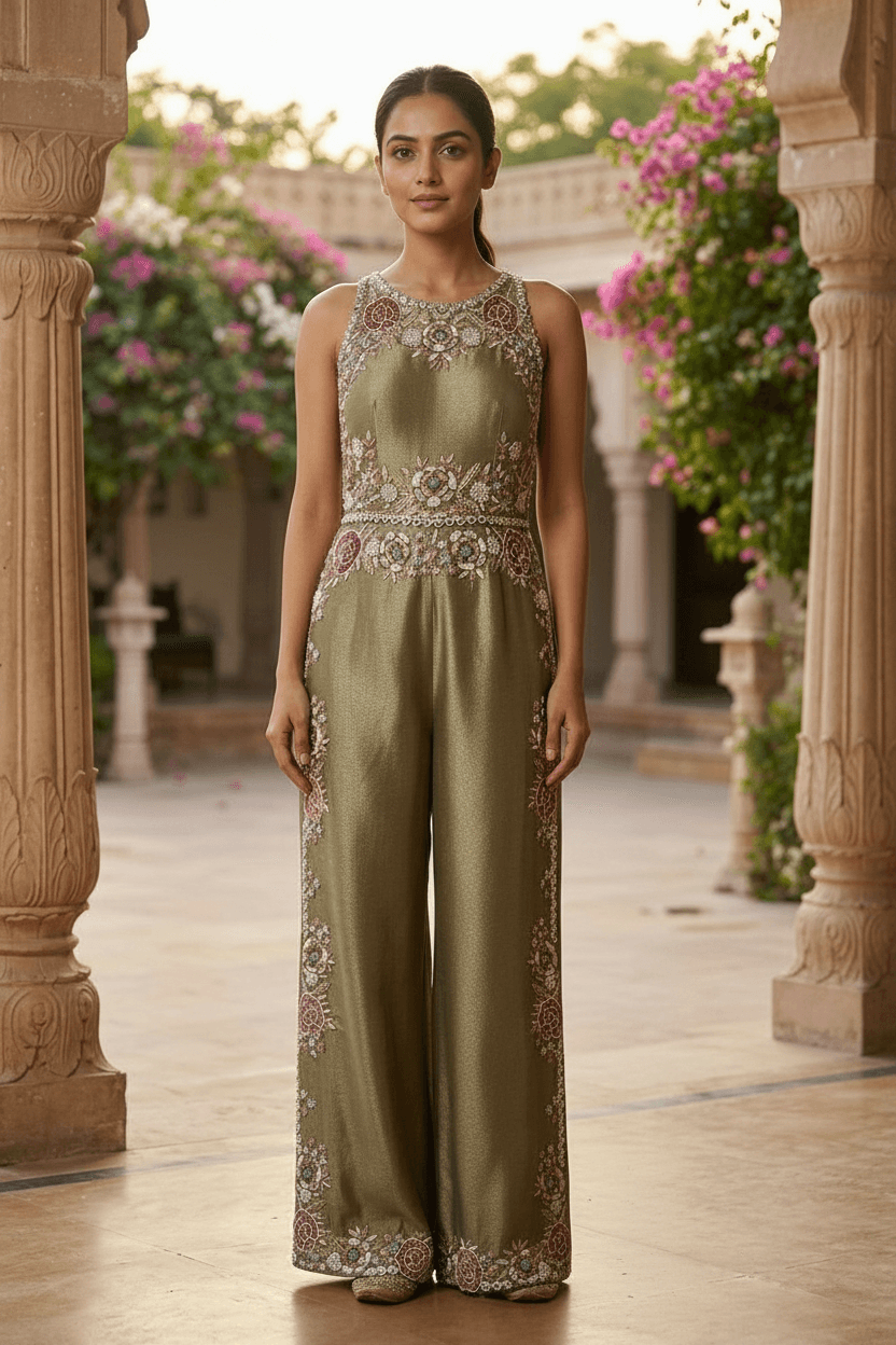 Mahira - Mehendi Green Tissue Jumpsuit