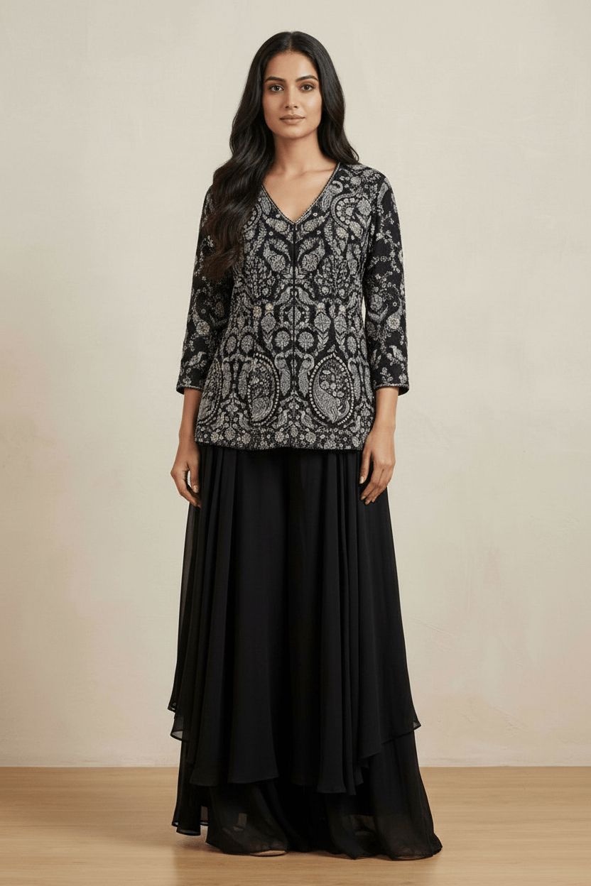 Rachna - Charcoal Kurti & Plazzo Set