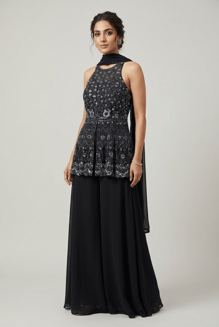 Medha - Charcoal Grey Peplum Sharara