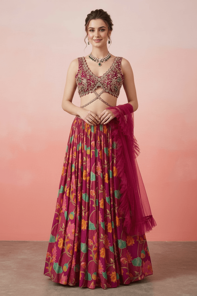 Nupur - Chinon Floral Lehenga Set