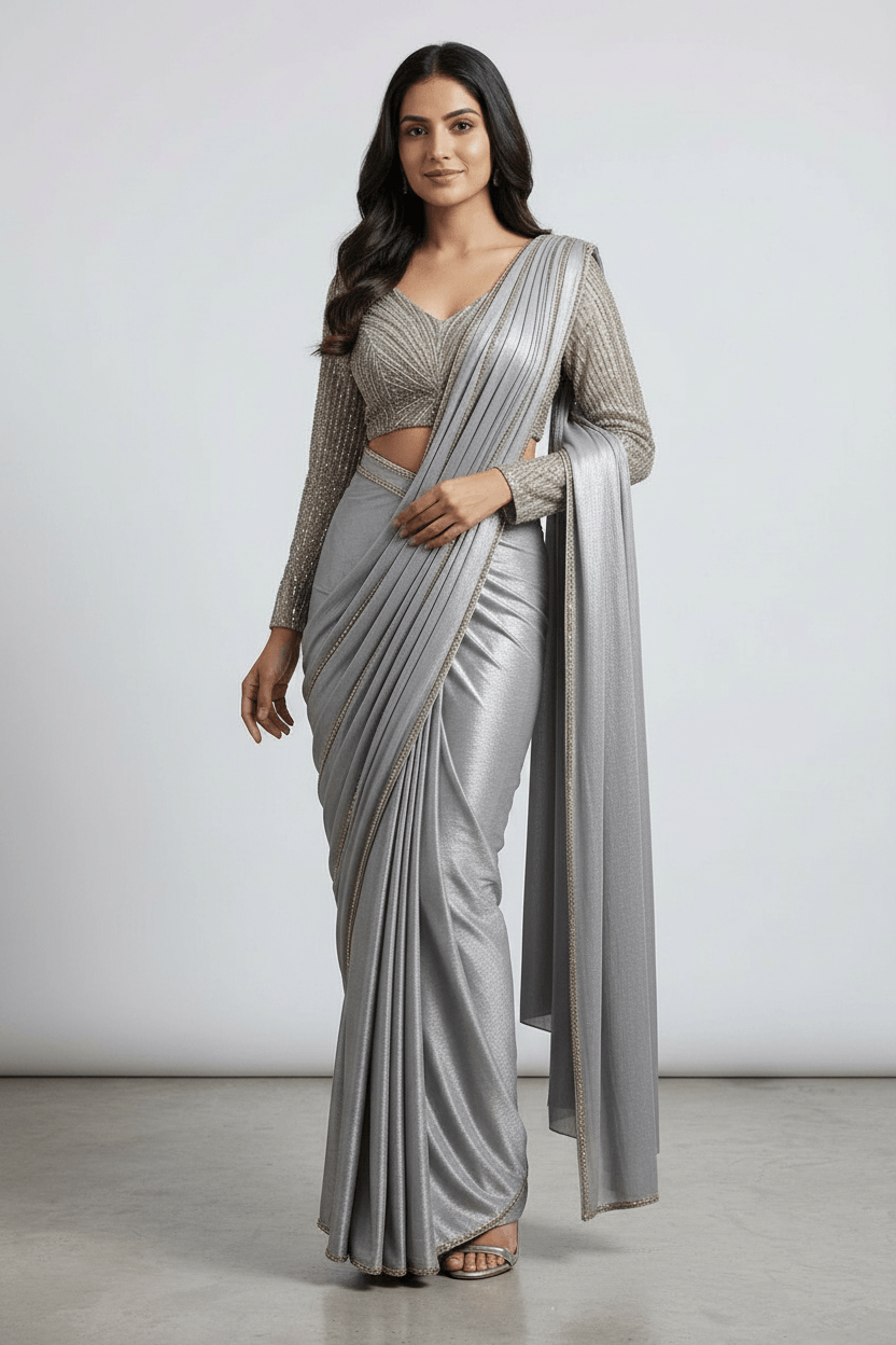 Sunaina - Silver Drape Saree