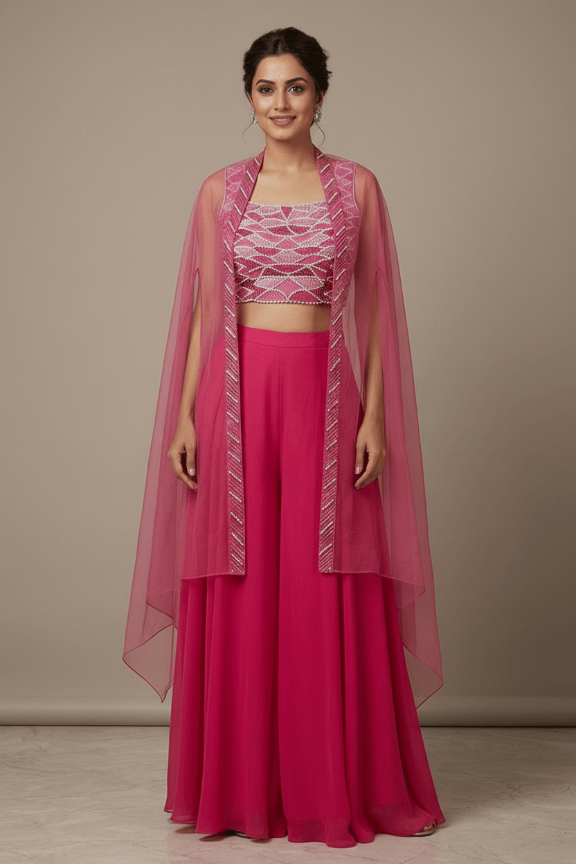 Mona - Pink Cape Plazzo Set