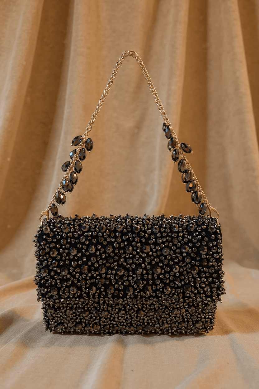 Navy Beaded Clutch (Mini)