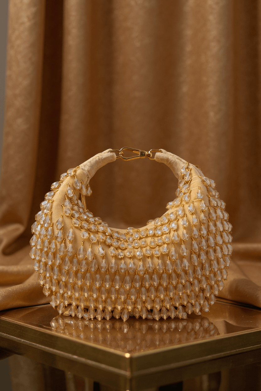 Beaded Crescent Bag - Gold