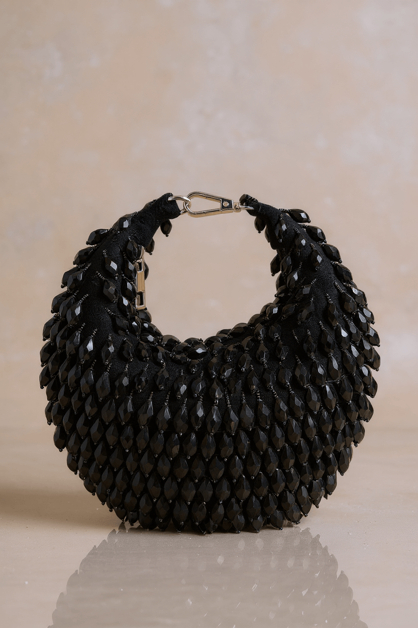 Beaded Crescent Bag - Black