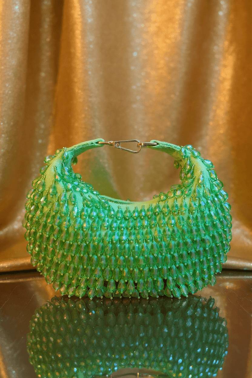Beaded Crescent Bag - Lime Green