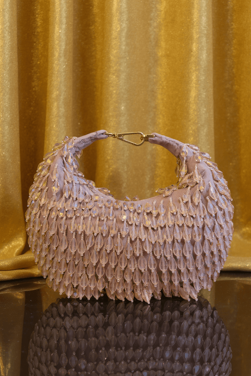 Beaded Crescent Bag - Dusty Pink
