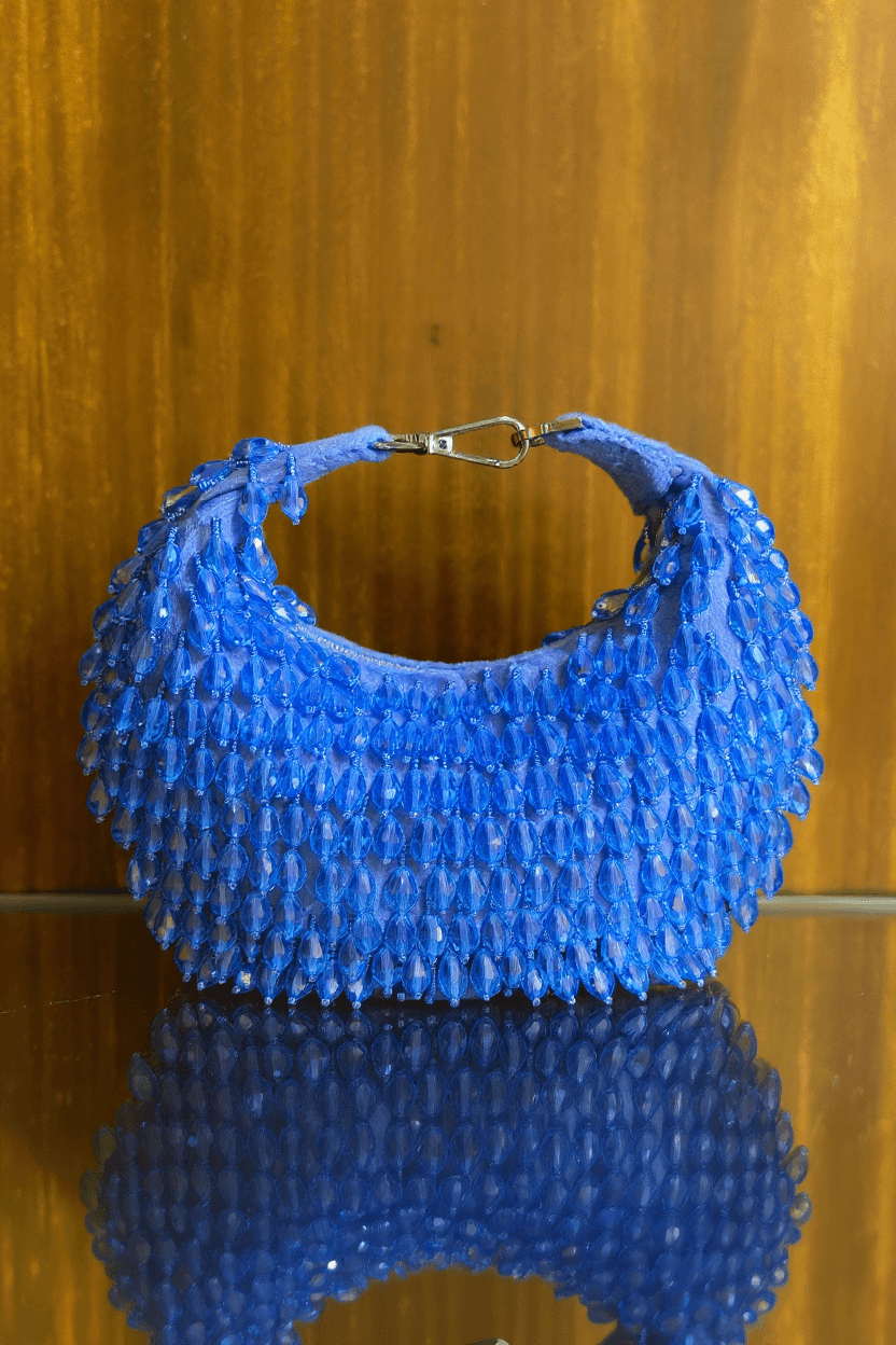 Beaded Crescent Bag - Blue