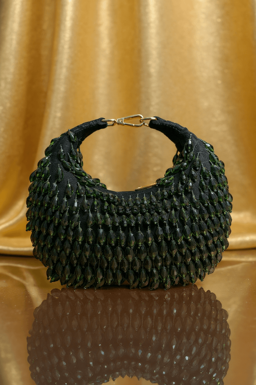 Beaded Crescent Bag - Emerald