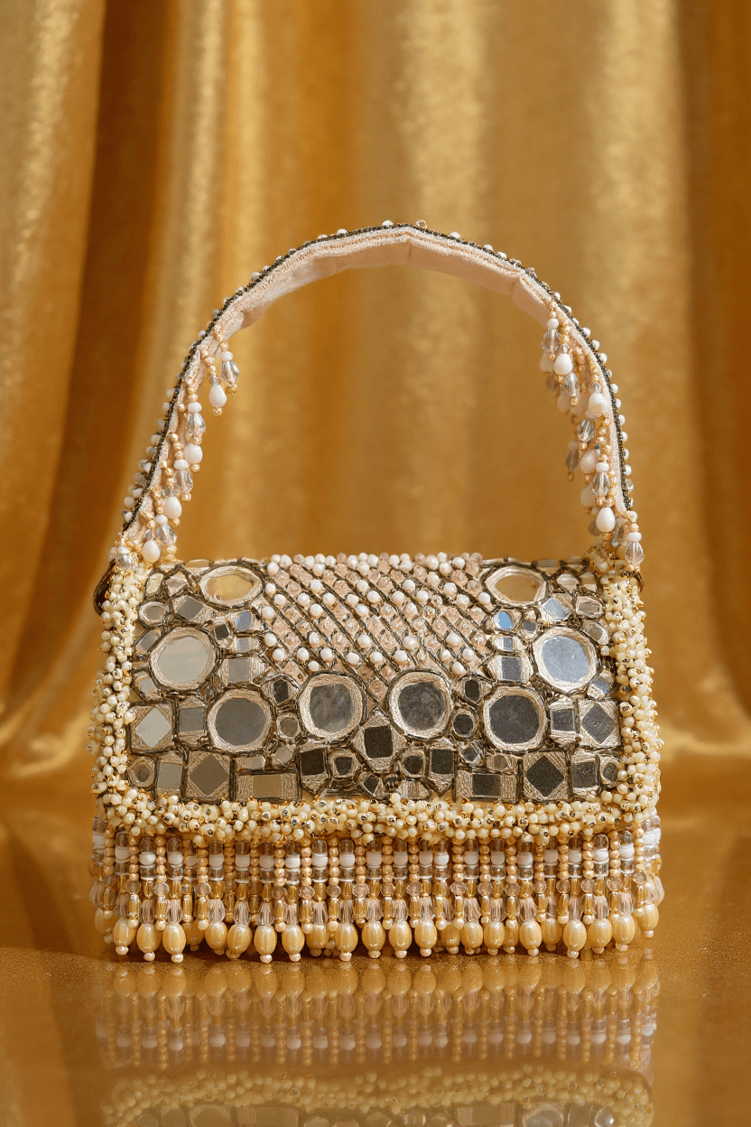 Baby Pink Mirror Work Clutch