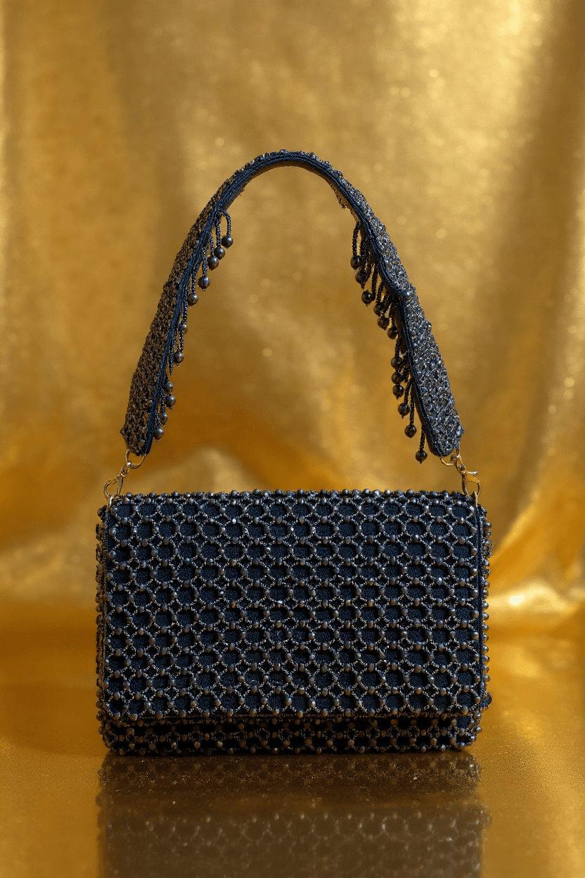 Navy Classic Velvet & Crystal Clutch