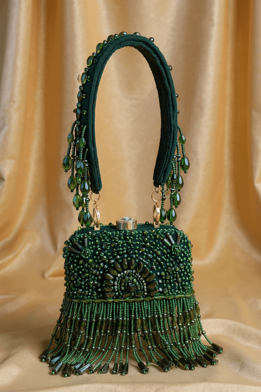 Green Cutdana & Bead Potli (Mini)