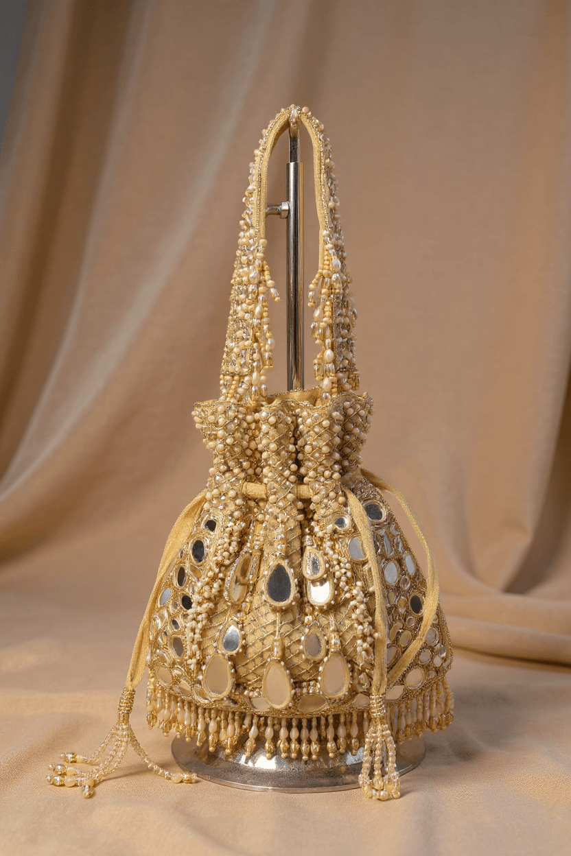 Mirror Work Potli - Gold