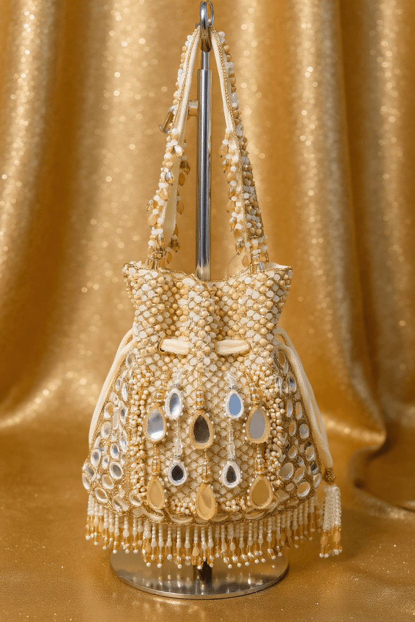 Mirror Work Potli - Peach