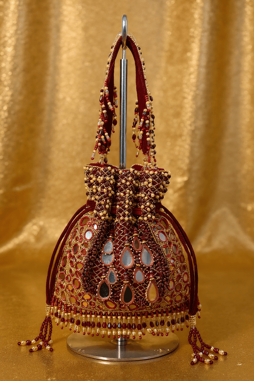 Mirror Work Potli - Maroon
