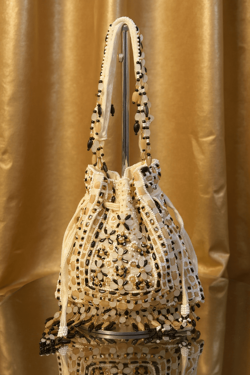 Ivory & Multi-colour Beaded Potli