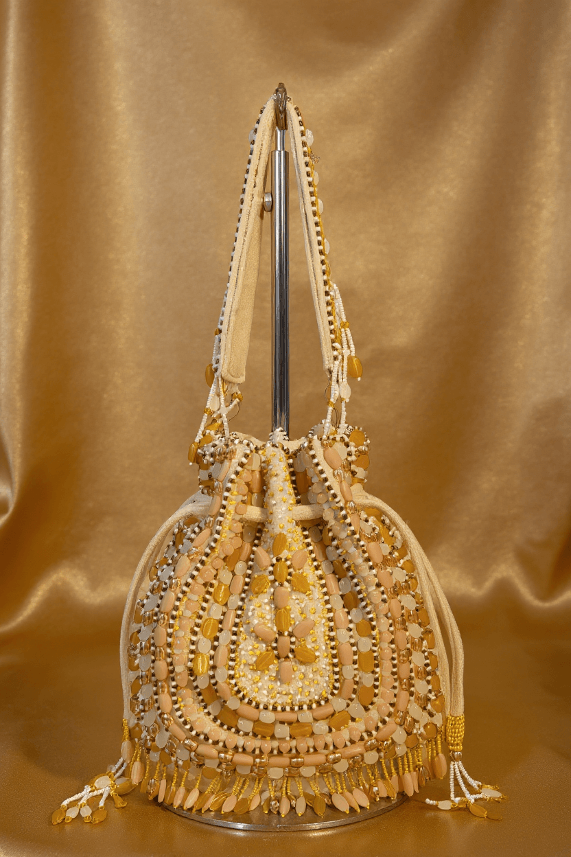 Ivory & Peach Beaded Potli