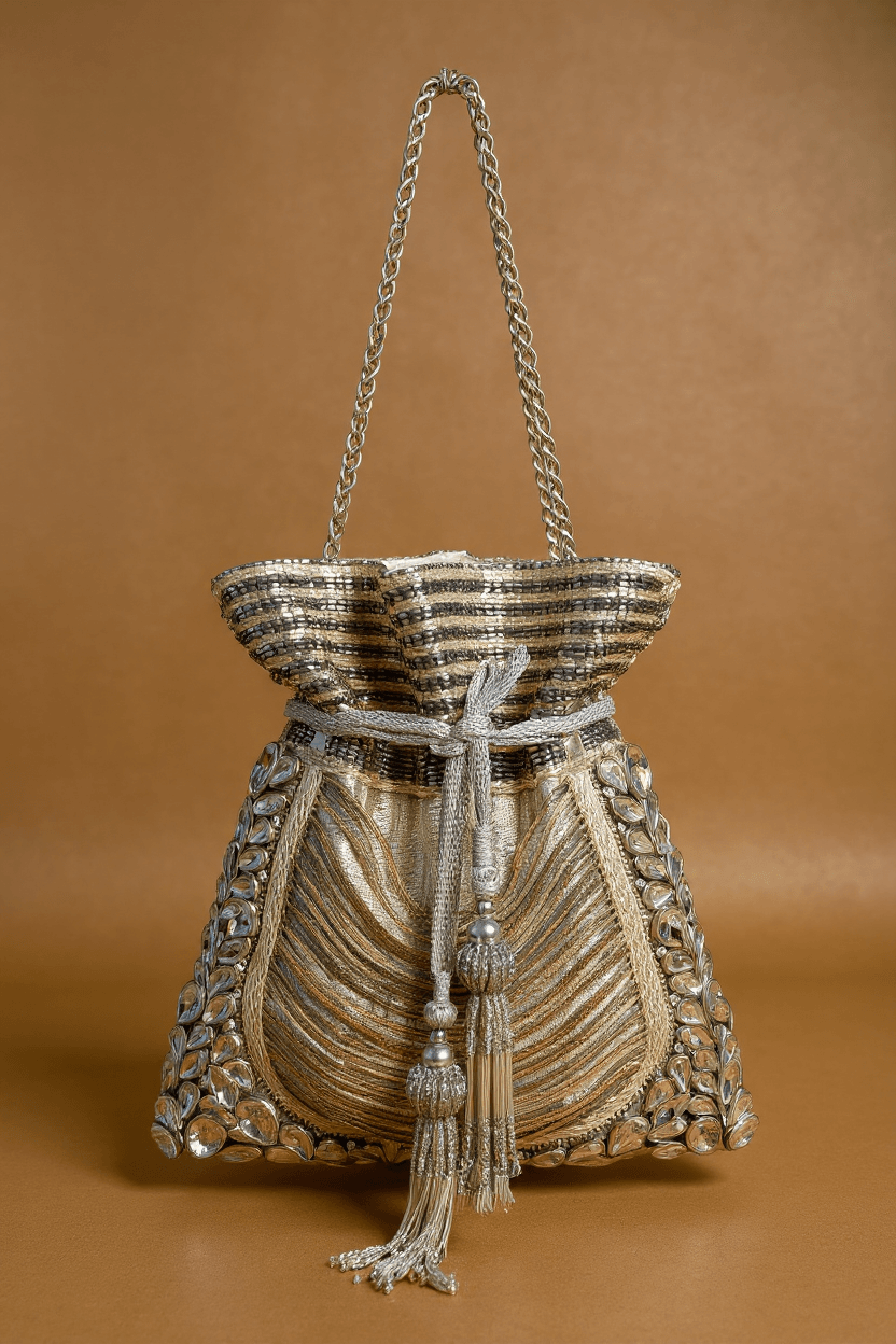 Silver & Gold Stone & Wire Work Potli