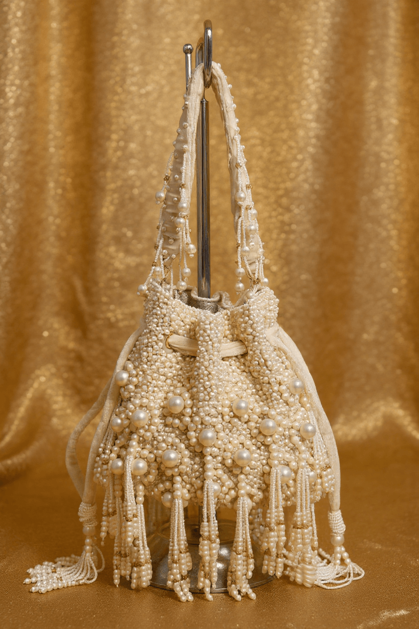 Ivory Pearl Potli With Tassels