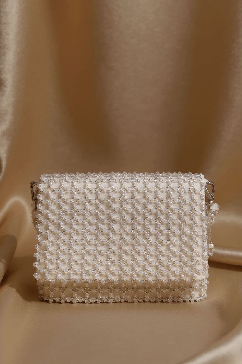 White Classic Velvet & Crystal Clutch