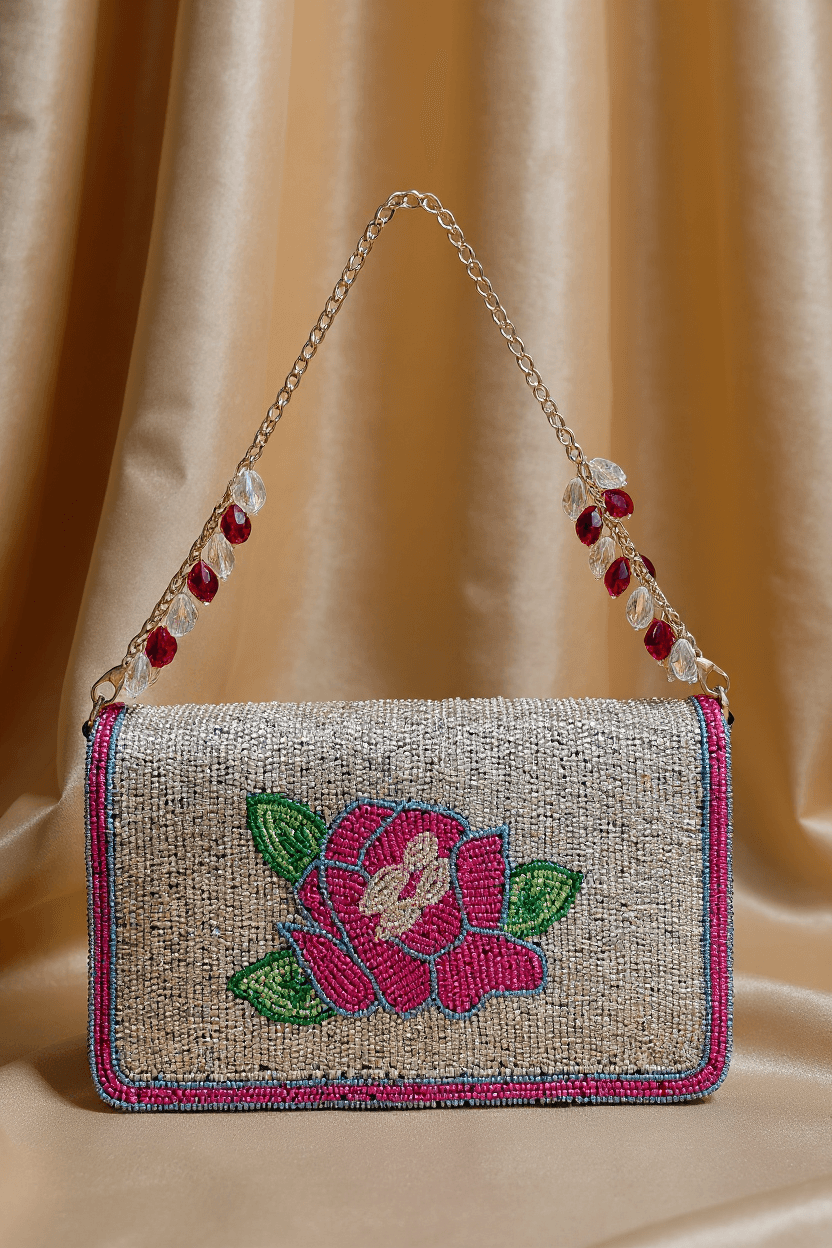 Silver Cutdana Clutch With Motif